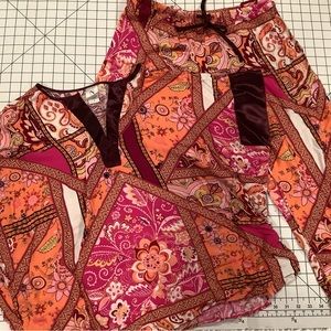 Natori Pajama Set EUC PJ Top and Pants. Medium M  Orange Purple Burgundy Pinks